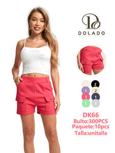 โดลาโด้ กางเกงขาสั้นคาร์โก้ผู้หญิงเอวสูงสีทึบผ้าใบระบายอากาศได้ดีกางเกงขาสั้นลำลองหนึ่งขนาด DK66 - Product Image 1