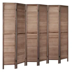 4 Panel Room Divider Folding Privacy Wooden Screen with Three Clever Shelf Portable Partition Screen Wood for Home Office