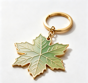 Porte-clés en métal en forme de feuille personnalisé, porte-clés en alliage émaillé, ton or, cadeau promotionnel - Product Image 1