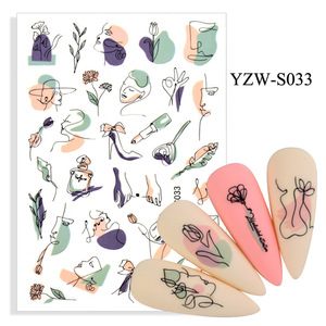 FREE SHIPPING 3D Self-Adhesive Abstract Lady Face Rose Flower Nail Design Graffiti Fun Nail Art Stickers