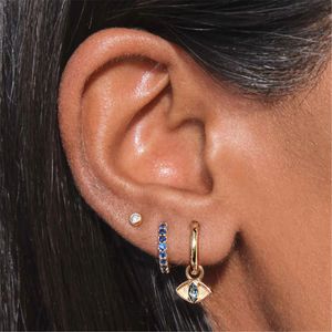 Boucles d'oreilles créoles en argent sterling S925 anti-allergiques, serties de zircone bleue, <span class=keywords><strong>yeux</strong></span> de démon, tendance, vente chaude, pour femmes - Product Image 3
