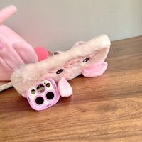 Luxe Fourrure En Peluche Cochon Doux TPU Téléphone étui pour iphone 16 15 Pro Max 14 Plus 13 Pro 12 11 Chaud Hiver Flurry Cheveux Fille Stand Couverture