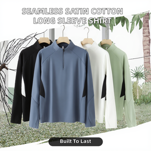 Chemise de golf pour homme en satin sans couture de qualité supérieure 220 g/m², en spandex/nylon, unie, décontractée, à manches longues, confortable, pour le sport de plein air - Product Image 2