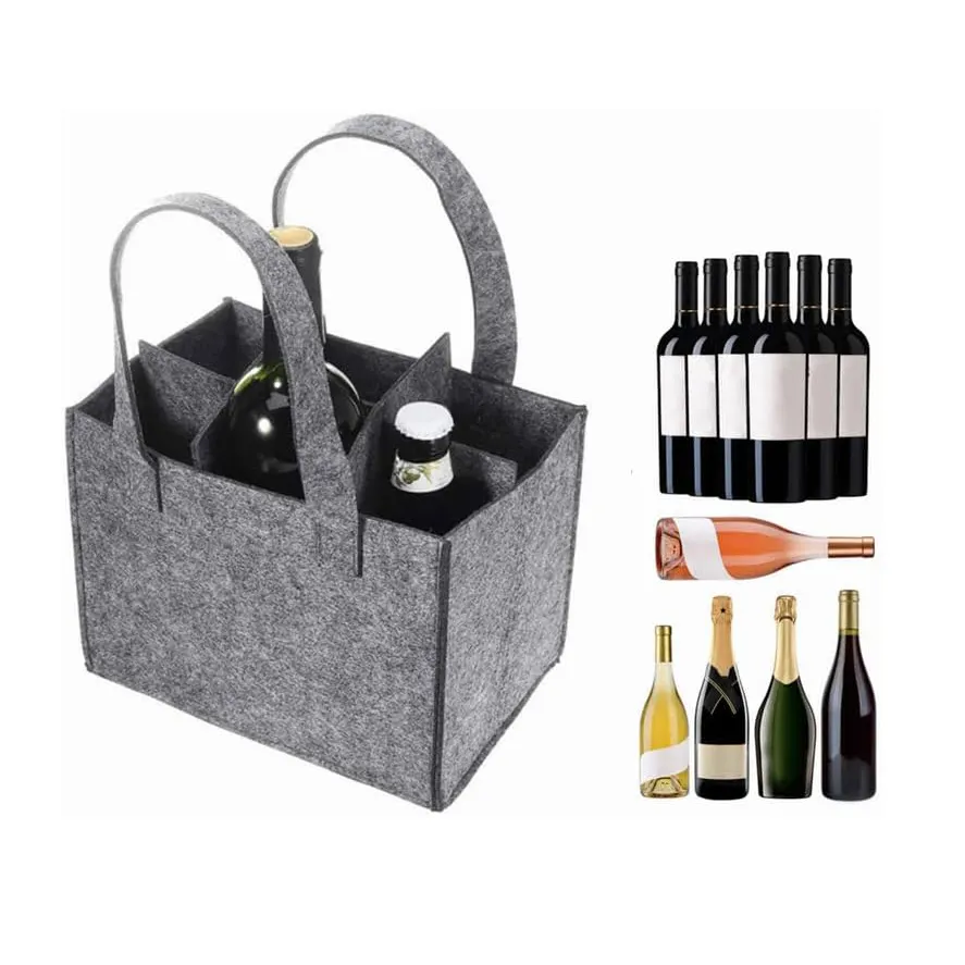 Hot Winter Christmas Trips Camping Picnics Wine Transport Storage Portable Reusable Detachable Felt Bottle Bag