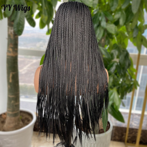 Perruques tressées à la main 13x6 noires longues pour femmes afro-américaines, micro-tresses, perruque synthétique Lace Front couleur noire, raie libre - Product Image 3