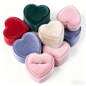 Luxury Velvet Heart Shaped <b>Ring</b> <b>Box</b> with Ribbon Closure for Engagement Proposal Valentine's Day - Product Image 1