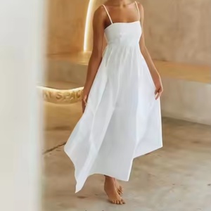 Vestido Casual Elegante de Verano para Mujer, con Dobladillo Asimétrico, de Algodón Blanco, Holgado, Midi - Product Image 5