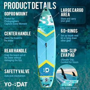 Tabla de Paddle Surf Inflable YoBoat WaveTrail Azul Grande con 6 Anillas, Lista para Kayak, Tabla <span class=keywords><strong>SUP</strong></span> para Aventura - Product Image 3