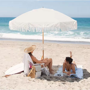 Sombrilla de playa con borla blanca Retro moderna, sombrilla a prueba de viento para playa, sombrilla con borla de enfriamiento - Product Image 1