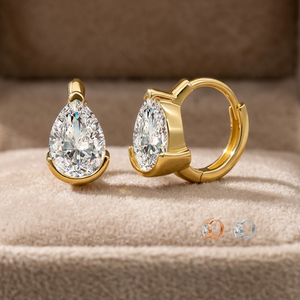 Pendientes Huggie de Moissanita VVS con Corte de Pera, Oro Sólido de 14K, Engaste de Garra, Geométricos, Modernos, de Lujo para Mujer, Uso Diario - Product Image 3