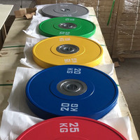 Équipement de fitness commercial pour salle de sport : Poids de compétition robustes, colorés et calibrés, avec plaques de prise en charge pour haltères