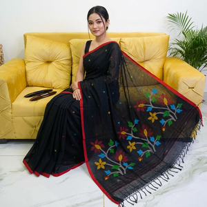 ผ้าส่าหรีแบบดั้งเดิมของชาวชาวมุสลิม (Jamdani Saree) ผ้าฝ้ายทอมืออย่างประณีต ชุดพื้นเมืองที่สง่างาม ผ้าส่าหรีอินเดียสำหรับผู้หญิง - Product Image 4