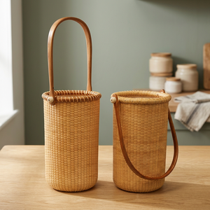 Seau à glace en bambou écologique pour refroidir le vin avec verre intégré, design classique et traditionnel - Product Image 3