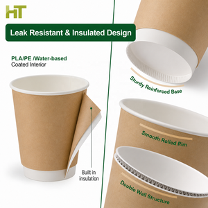 Gobelet à café jetable en carton ondulé double paroi en papier kraft biodégradable PHA/PLA personnalisé pour compagnies aériennes, avec couvercle - Product Image 2