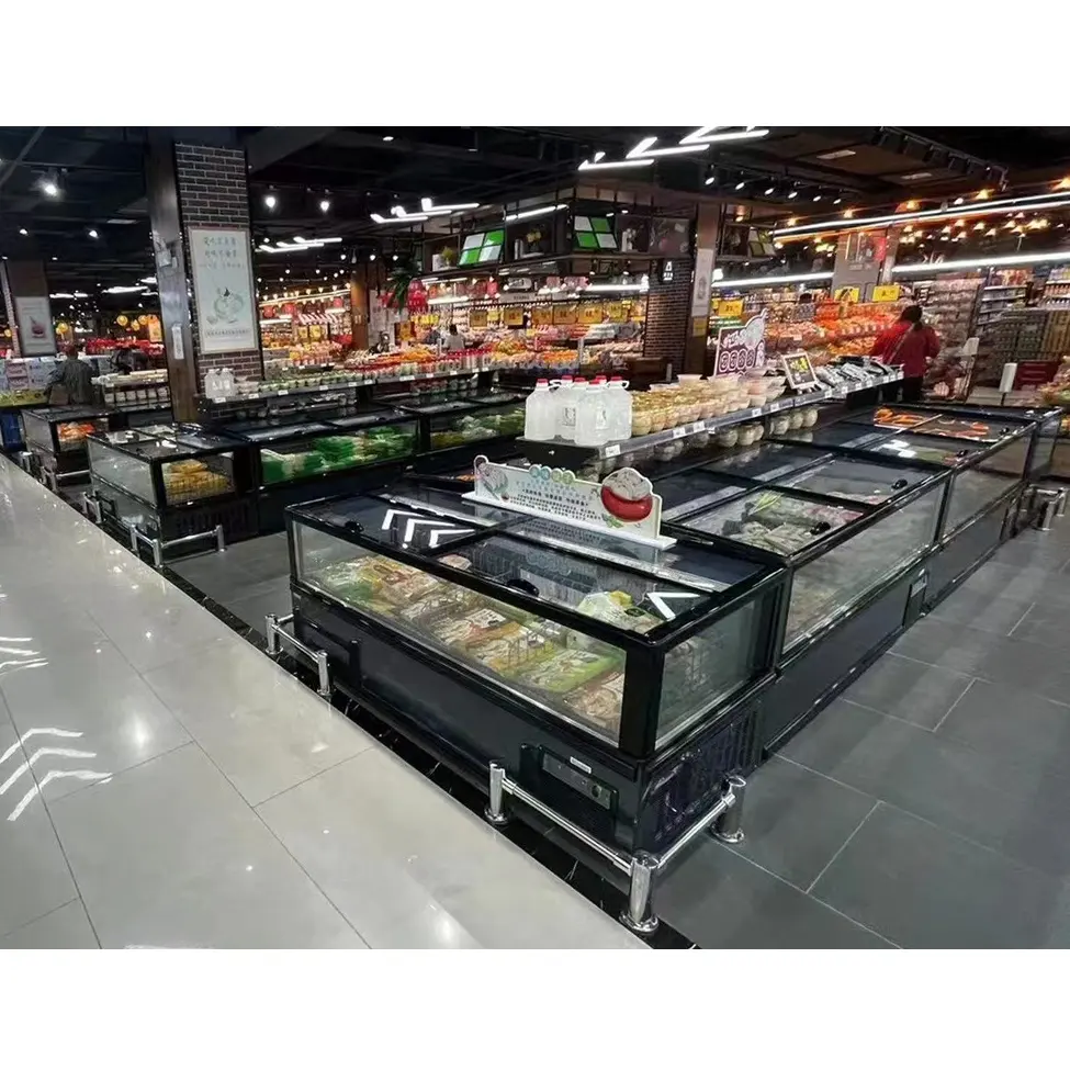 Prezzo di fabbrica R404A supermercato combinato Auto-sbrinamento petto porta in vetro cibo congelato isola commerciale congelatore
