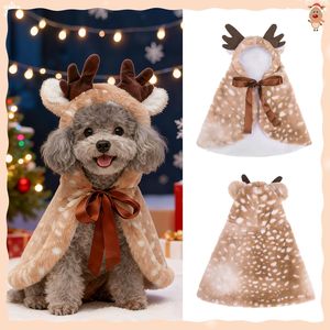Costume de Noël pour chien renne en fausse fourrure, taille petite/moyenne, tenue de Noël mignonne pour animaux de compagnie avec bonnet de Père Noël pour chiens et chats - Product Image 3