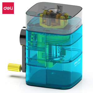 Deli Stationery 71162 Hand Crank Pencil Sharpener Automatic Feed Student Use Red Blue Plastic Manual - Product Image 2