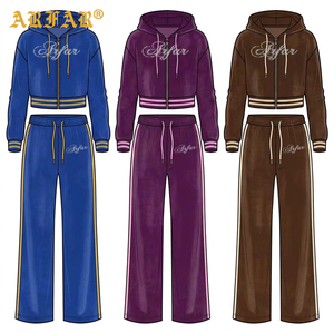 Ensemble de survêtement 2 pièces en velours pour femme, avec logo personnalisé en strass, style streetwear, comprenant un sweat à capuche court côtelé contrastant et un pantalon de <span class=keywords><strong>jogging</strong></span> - Product Image 3