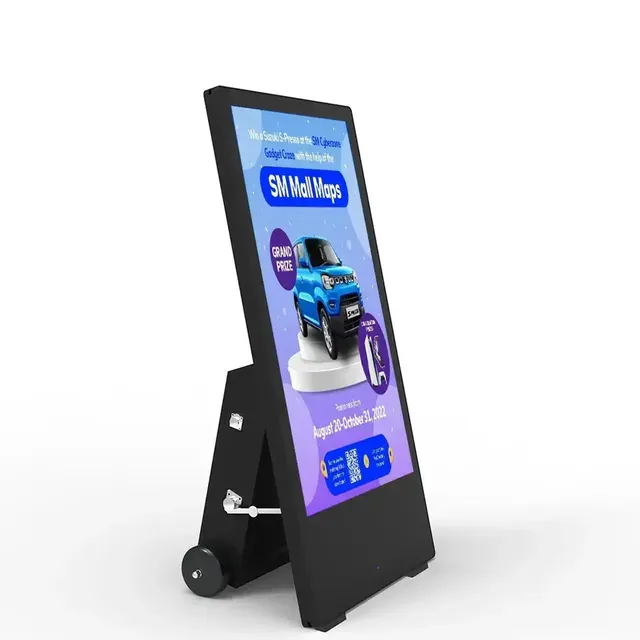 Commercial Portable Shopping Mall Digital Poster Signage Displays Floor Stand IP65 SDK Shop Front Mobile Outdoor Touchscreen