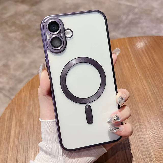 Clear Magnetic Titanium Alloy Phone Case for iPhone 16 15 14 13 12 Pro Max Wireless Charging Cover Special Electroplate Craft