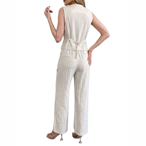 Ropa de Talla Grande para <span class=keywords><strong>Mujer</strong></span>, Conjunto de 2 Piezas, Chaleco de Lino y Pantalones Anchos, Adecuado para Ocasiones Formales y Casuales, Plazo de Entrega de 15 Días - Product Image 4