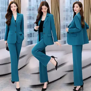 Womens Two Piece Blazer Suits Ladies Elegant Pants Set Blue Professional Attire Office Wear Formal Clothes Black Suit