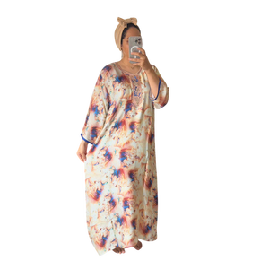 Djellaba longue luxueuse en satin avec broderie Randa exquise, motif floral ethnique, élégante robe longue de salon - Product Image 1