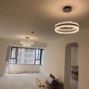 Lustre commercial moderne de luxe 1-3 cercles 120W à LED Lustre tricolore Galcier Brossé Or/Argent 2025 Éclairage suspendu - Product Image 6