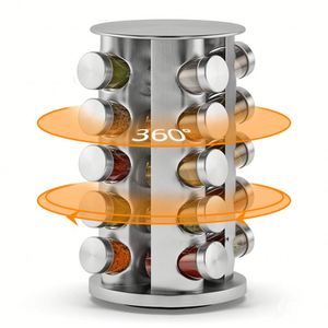 360 Degree Kitchen Accessories Revolving Spice <b>Bottle</b> <b>Racks</b> Set Rotating Condiments Holder Spice <b>Rack</b> Shelf Organizer With Jars - Product Image 3