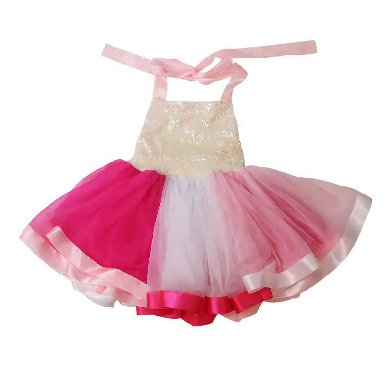 Stylish little girl puffy gala dress cheap backless halter puffy dresses ballerina kids girls tulle long dress