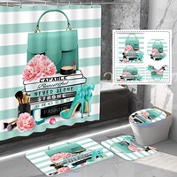 Rideau de douche en polyester imperméable à imprimé floral léopard rose, bleu et turquoise, design de mode de luxe, 12 crochets, décoration de salle de bain