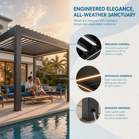 Pergola bioclimatique motorisée en aluminium à fixation murale extérieure, avec toit à lames orientables et étanches, pour balcon