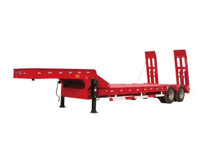 special produce new or used 3 axle 80 tons gooseneck hydraulic ramp lowbed flat semi trailer excavator etc