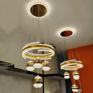 モダンな高品質の温白色LEDペンダントライト、高さ調節可能なゴールデンLEDシャンデリア（リビングルーム/レストラン用）(2754/<span class=keywords><strong>3</strong></span>+1) - Product Image 5