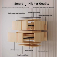 Smarter Nachttisch mit Kabelloser Ladestation, LED-Ambientelicht, 2 Schubladen, Holz-Glas-Oberfläche, Aufbewahrungsschrank, Moderne Schlafzimmermöbel