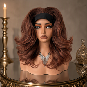 Parrucche sintetiche a strati con fascia, effetto Yaki ondulato, con frangia riccia # Parrucche MT6-30 Ombre Ginger Brown Auburn per Donne di Colore - Product Image 1