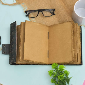 Personalized Journey Leather Journal Embossed Footprints Compass <b>Diary</b>, 7x5 Black Handmade <b>Notebook</b> - Product Image 4