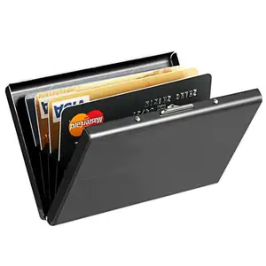 Dompet tempat kartu penghalang Rfid, dompet kulit pria wanita Mini ramping minimalis