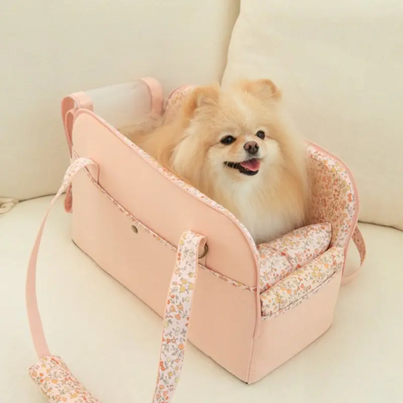 Peach Pink Personalizado luxo Pet Dog Car transportadora Presente para o proprietário do cão Travel Bag bolsa de ombro para cães pequenos