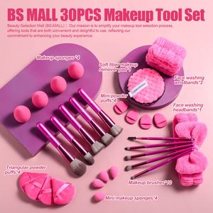 Ensemble de pinceaux de maquillage rouge BS-MALL pour femmes et filles, ensemble d'outils faciaux, bandeau de <span class=keywords><strong>spa</strong></span>, poudre douce, éponge de maquillage, pinceaux cosmétiques - Product Image 4