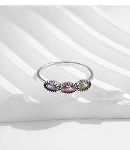 S925 Sterling <b>Silver</b> Open <b>Ring</b> With Three Oval Multi Color Natural Gemstones <b>Adjustable</b> Stackable Finger Jewelry For Women Gift - Product Image 4