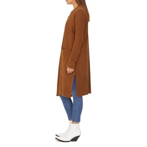 De las señoras de manga larga cintura bolsillos de parche hendidura lateral bajo caída de hombro <span class=keywords><strong>Cardigan</strong></span> delantera abierta - Product Image 4