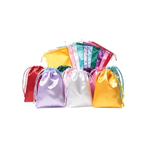 Çanta için toptan özel Logo yüksek kaliteli ipek saten toz torbaları saten büzgülü çanta Oem