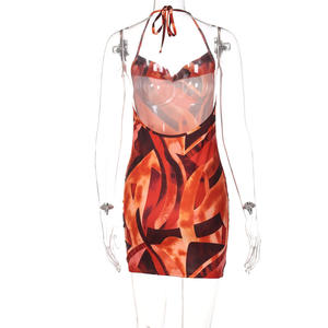 <span class=keywords><strong>Abito</strong></span> estivo da <span class=keywords><strong>donna</strong></span> con stampa Slim Fit Halter Tie <span class=keywords><strong>Sexy</strong></span> senza schienale per ragazza abiti corti aderenti con stampa casual - Product Image 5