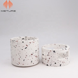 Cilindro vaso cilindrico in terrazzo <span class=keywords><strong>bianco</strong></span> con pietre colorate <span class=keywords><strong>vasi</strong></span> per fioriere in <span class=keywords><strong>cemento</strong></span> con base in <span class=keywords><strong>cemento</strong></span> per interni - Product Image 2