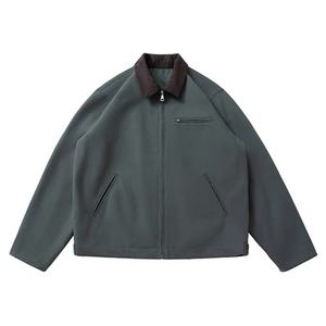 Chaqueta de Trabajo de Lona 100% Algodón Estilo Americano para Hombre, con Cuello Color Block, Cierre de Cremallera, Fabricante de Chaquetas - Product Image 3