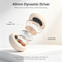 Casque audio sans fil BT 5.4 supra-auriculaire, pliable, longue autonomie, étanche IPX5, idéal pour le sport et les voyages, modèle P2961, très demandé
