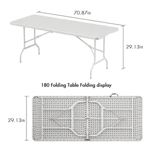 Benbest Modern Design 180cm Rectangle PE Plastic Folding Table Lightweight For Outdoor Dining Events Kitchen Hotels Garden Use