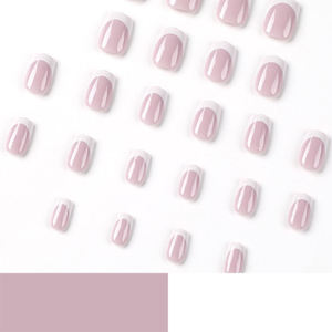 24 <span class=keywords><strong>Uñas</strong></span> Postizas Cuadradas con Borde Blanco Francés, <span class=keywords><strong>Uñas</strong></span> Postizas de ABS con Cobertura Total en <span class=keywords><strong>Rosa</strong></span> y Acabado <span class=keywords><strong>Natural</strong></span> Brillante - Product Image 4