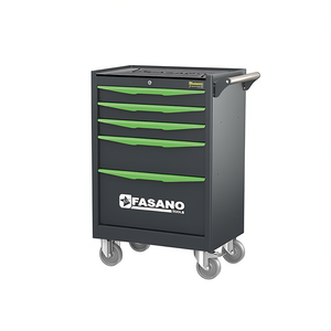 Fasano Tools 5 Drawer Rolling Tool Cabinet Green Handle Steel Construction <b>Workshop</b> <b>Storage</b> - Product Image 2